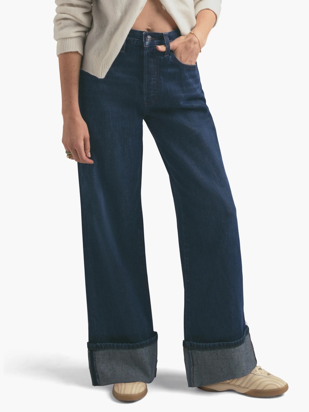 Favorite Daughter Dark Blue Wide-Leg High-Rise Jeans
